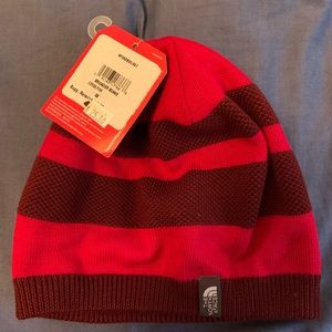 TNF The North Face Red and Maroon Striped Beanie